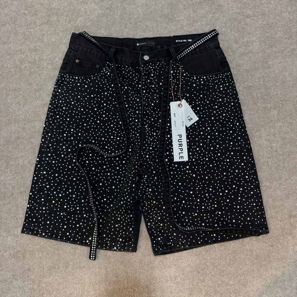 New Purple Brand  rhinestone shorts men Size 34